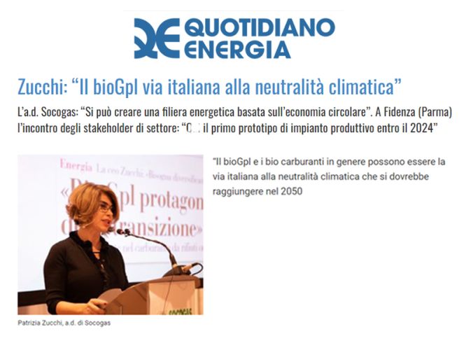 BIOGPL VIA ITALIANA ALLA NEUTRALITA' CLIMATICA - Quotidiano Energia